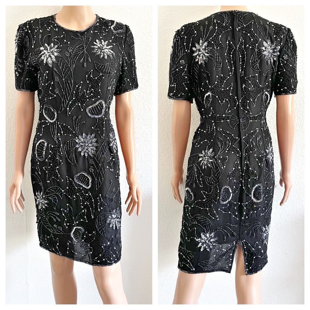Robert Anthony Vintage 100% Silk  Beaded Embellished Evening  Dress Size 4 (Med)